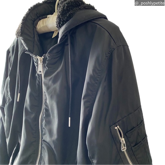 Women’s s Black utility military jacket sherpa lined hoodie - Picture 4 of 15